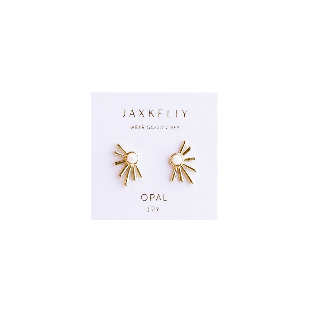 JaxKelly JaxKelly Gold Sun Ray Earrings - White Opal