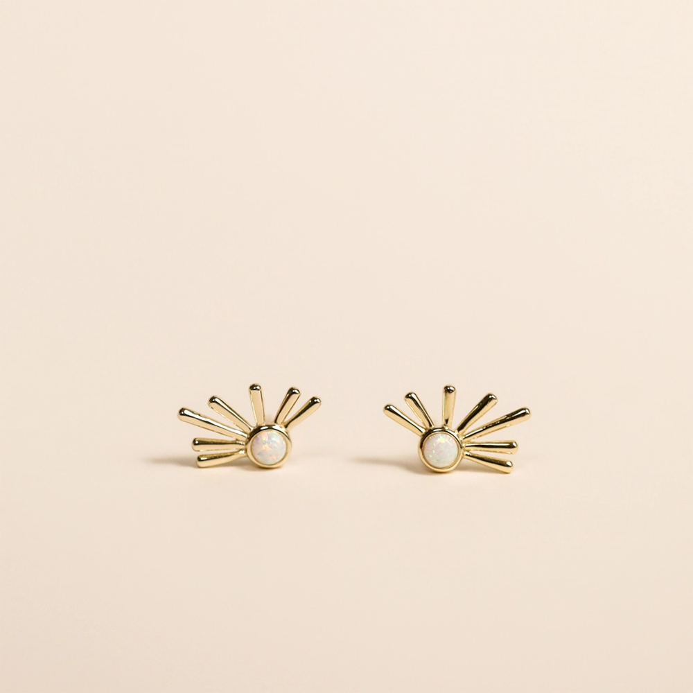 JaxKelly Gold Sun Ray Earrings - White Opal