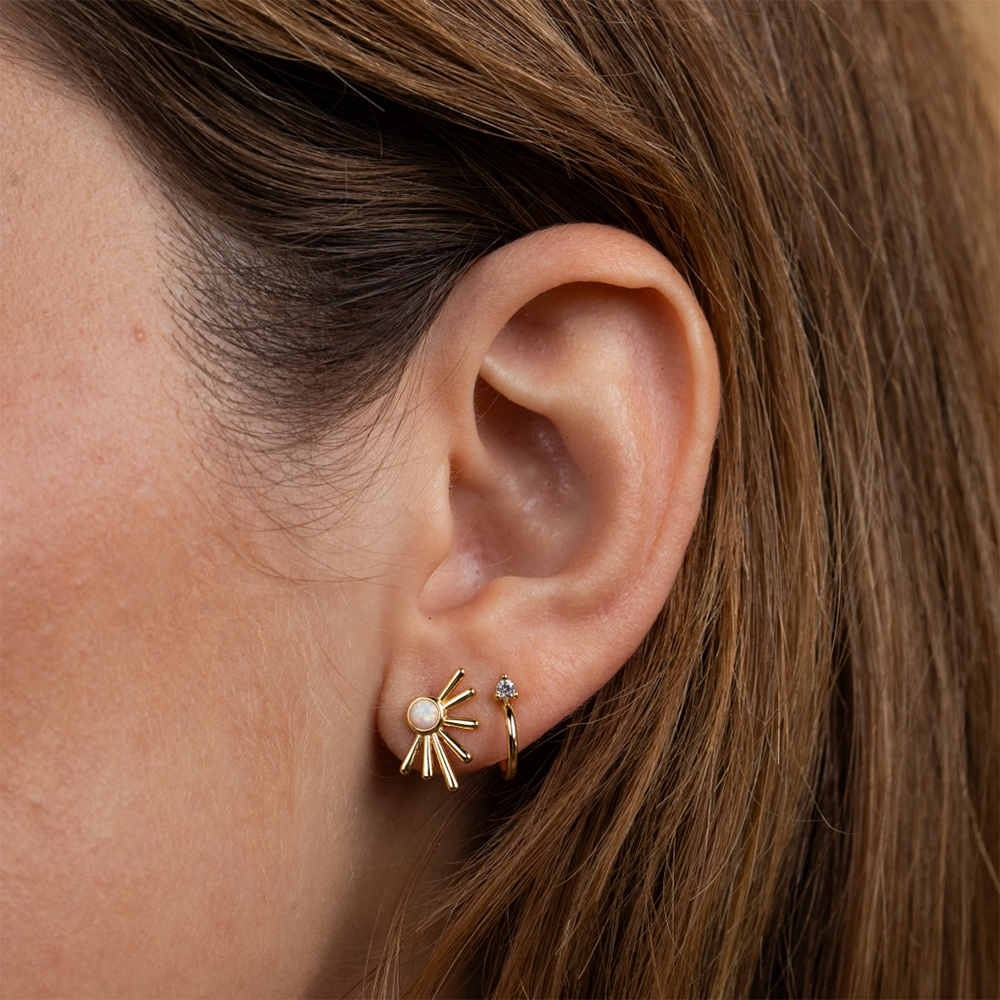 JaxKelly Gold Sun Ray Earrings - White Opal