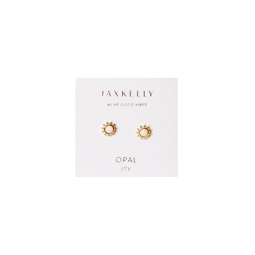 JaxKelly JaxKelly Gold Sun Stud Earrings - White Opal