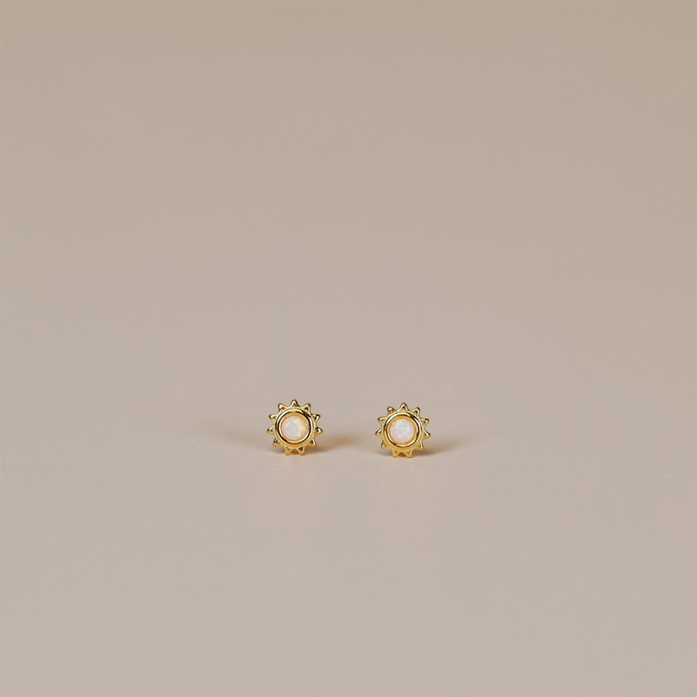 JaxKelly Gold Sun Stud Earrings - White Opal