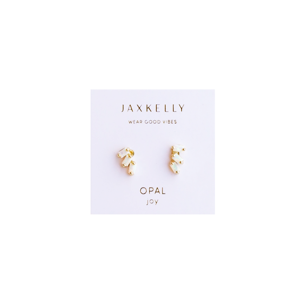 JaxKelly Gold Offset Trio Stud Earrings - White Opal