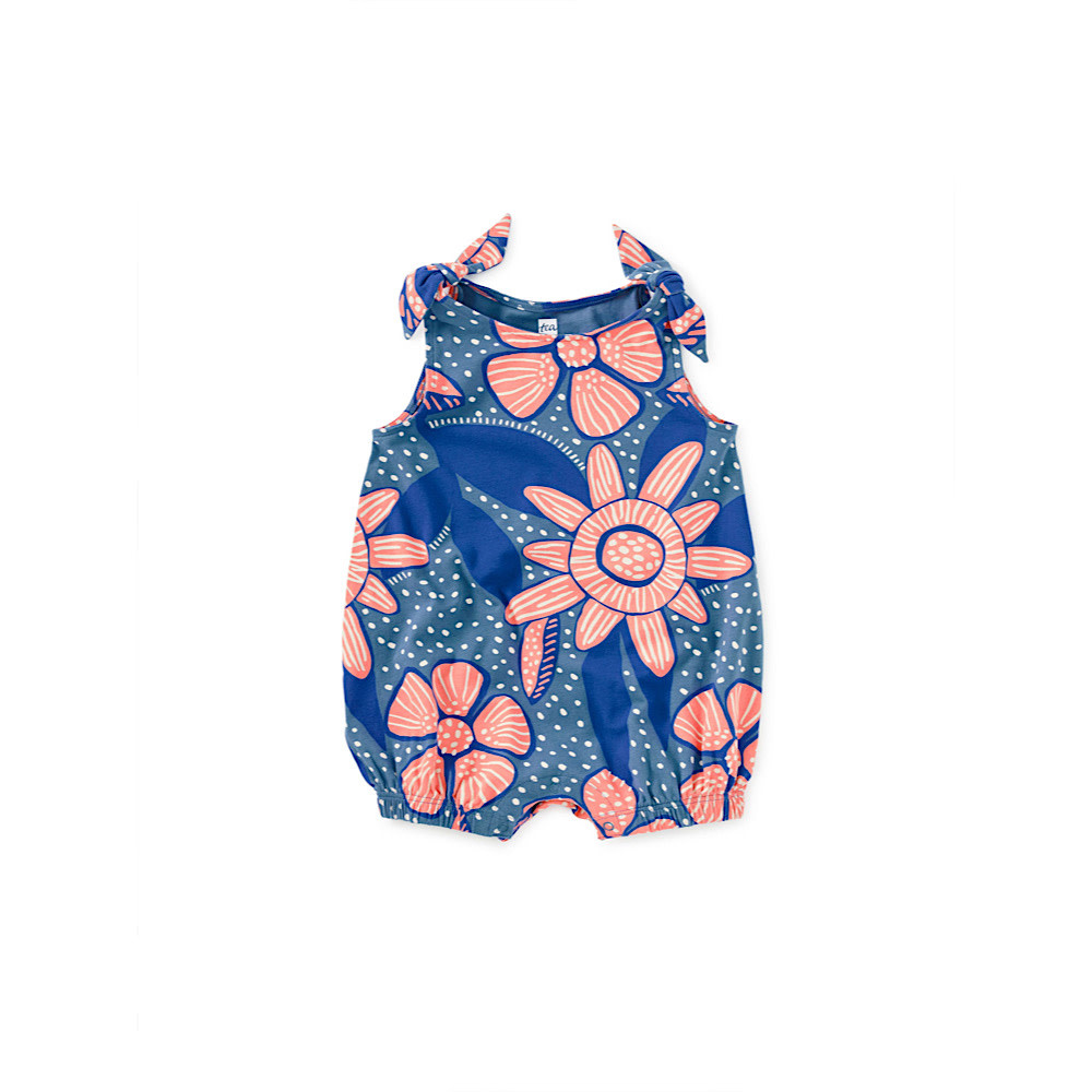 Tea Collection Tie Shoulder Baby Romper - Oversized Dot Floral