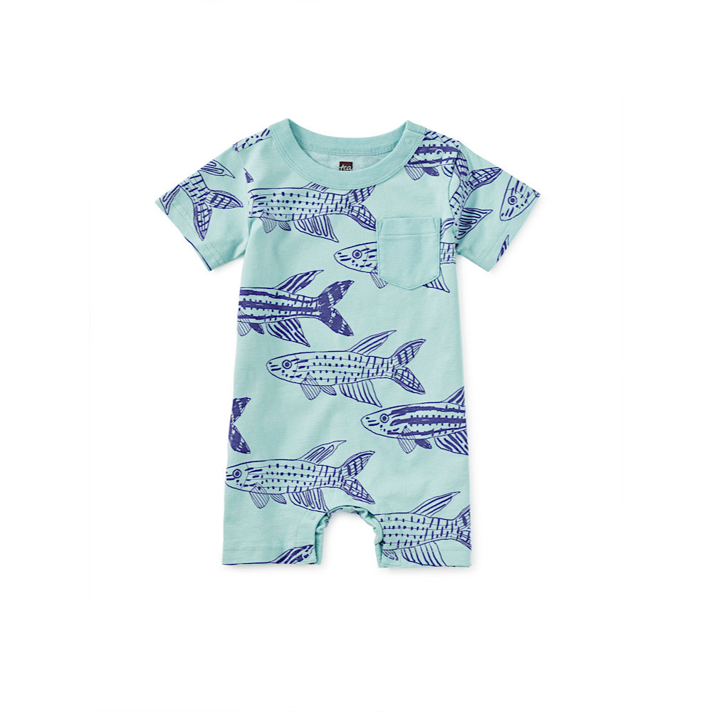Tea Collection Tea Collection Pocket Shortie Baby Romper - Brazilian Killifish