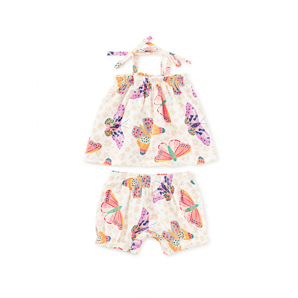 Tea Collection Tie Shoulder Baby Set - Jaguar Spot Butterflies