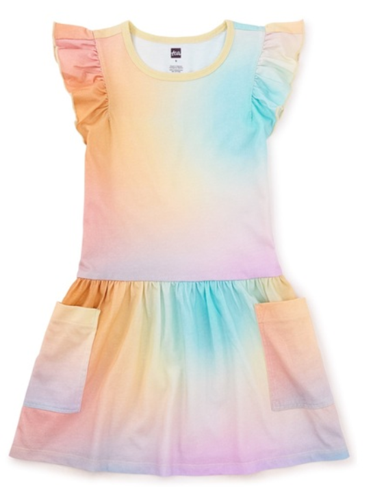 Tea Collection Flutter Sleeve Pocket Dress - Rainbow Gradient