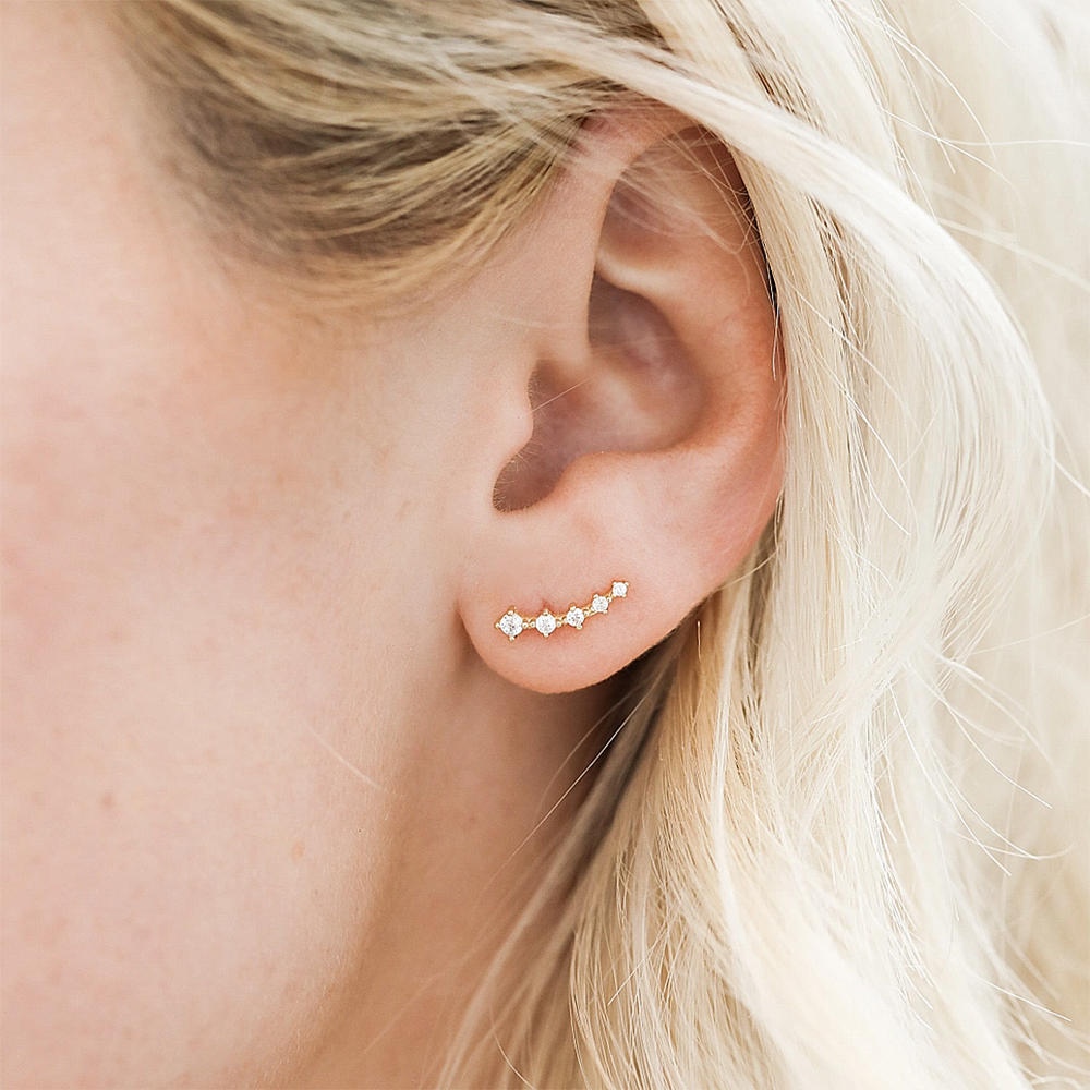 JaxKelly Crawler Gold Stud Earrings - White Cz
