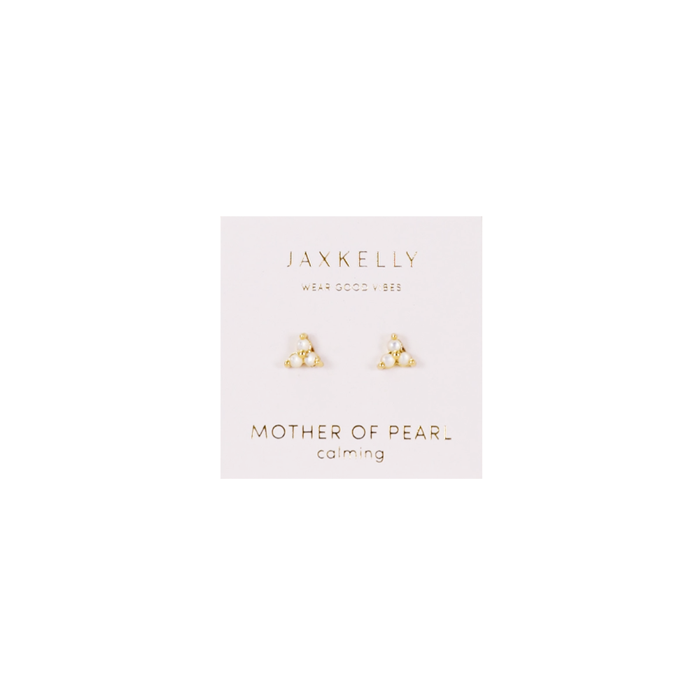 JaxKelly Trio Cluster Gold Stud Earrings - Pearl