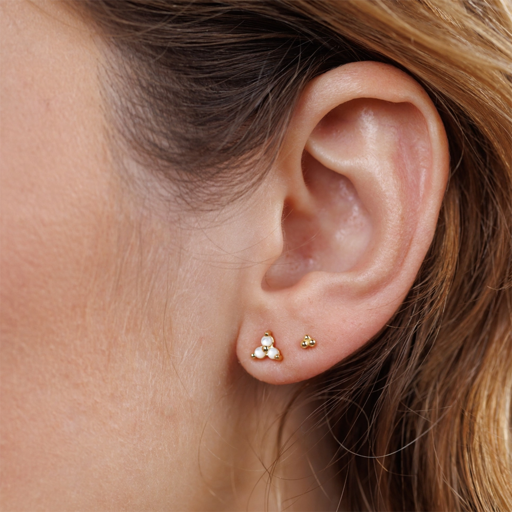 JaxKelly Trio Cluster Gold Earrings - Pearl
