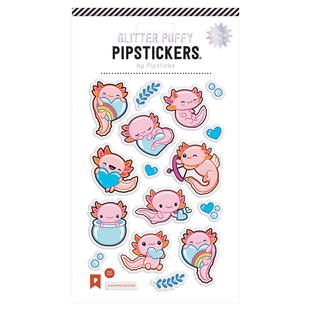 Pipsticks Pipsticks Glitter Puffy Sticker Sheet - Axolotl Fun