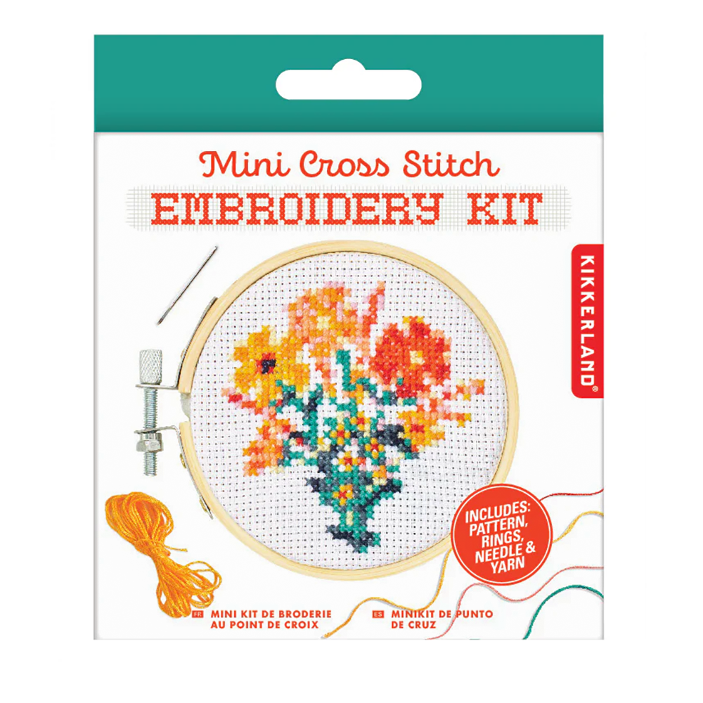 Kikkerland Mini Cross Stitch Embroidery Kit - Flowers