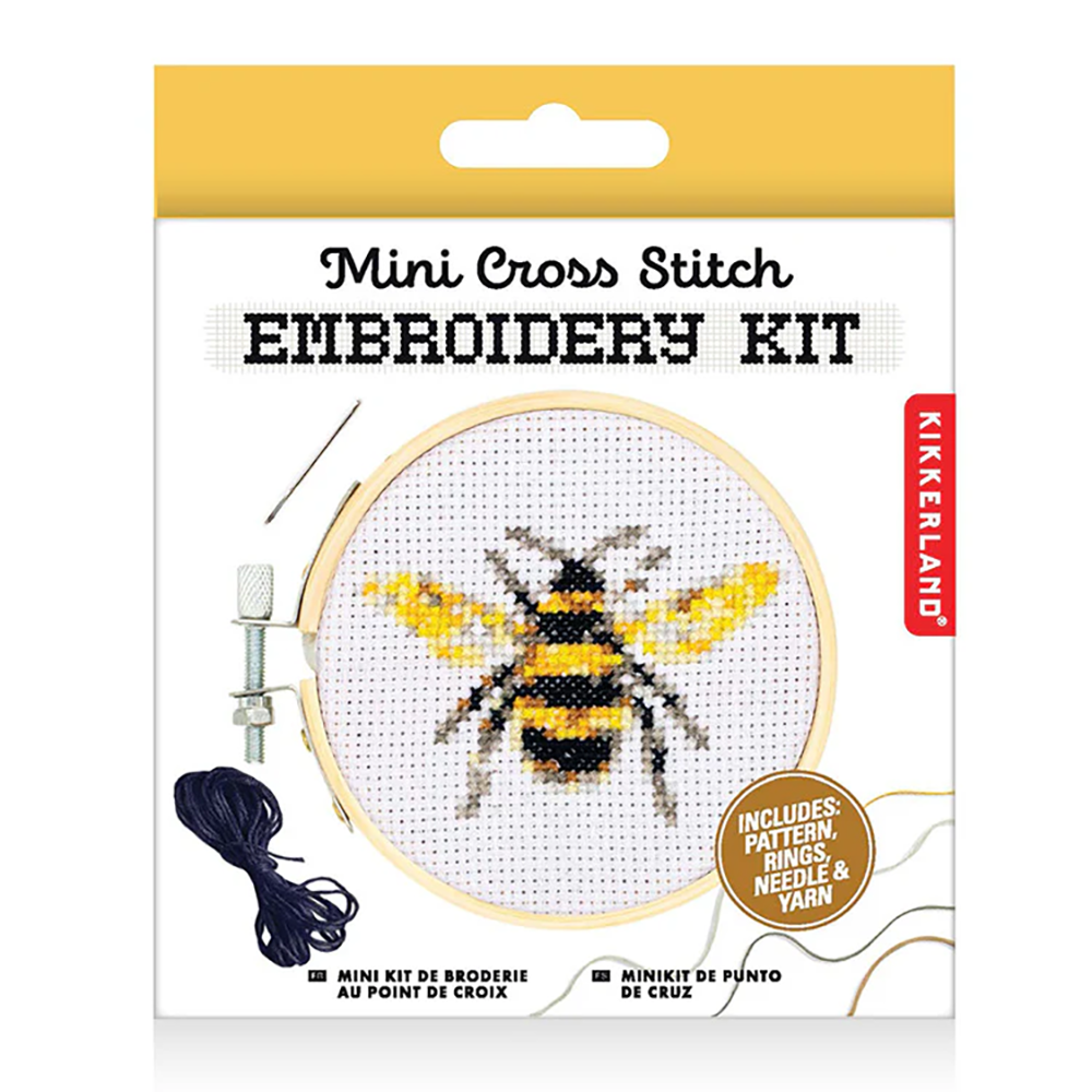 Kikkerland Mini Cross Stitch Embroidery Kit - Bee