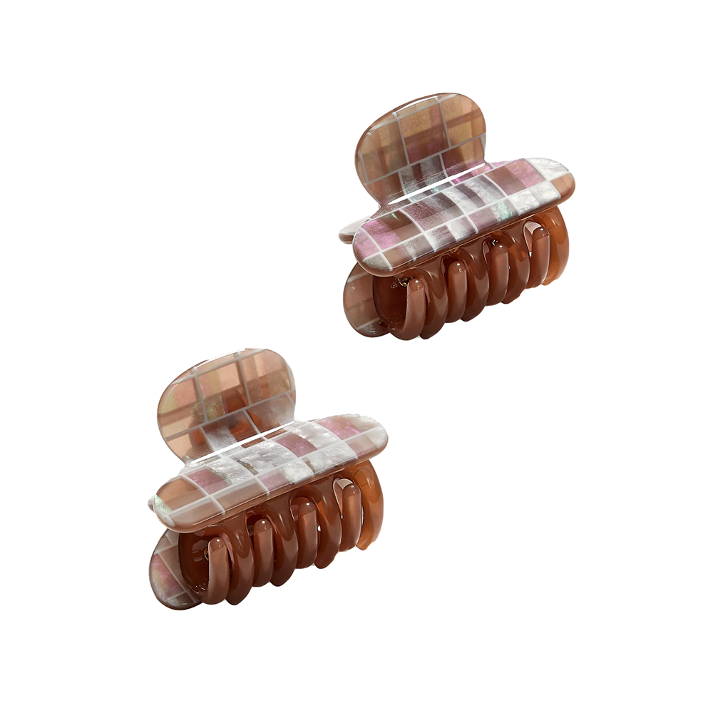 Machete Machete Twin Claw Hair Clips - Brown Shell Checker