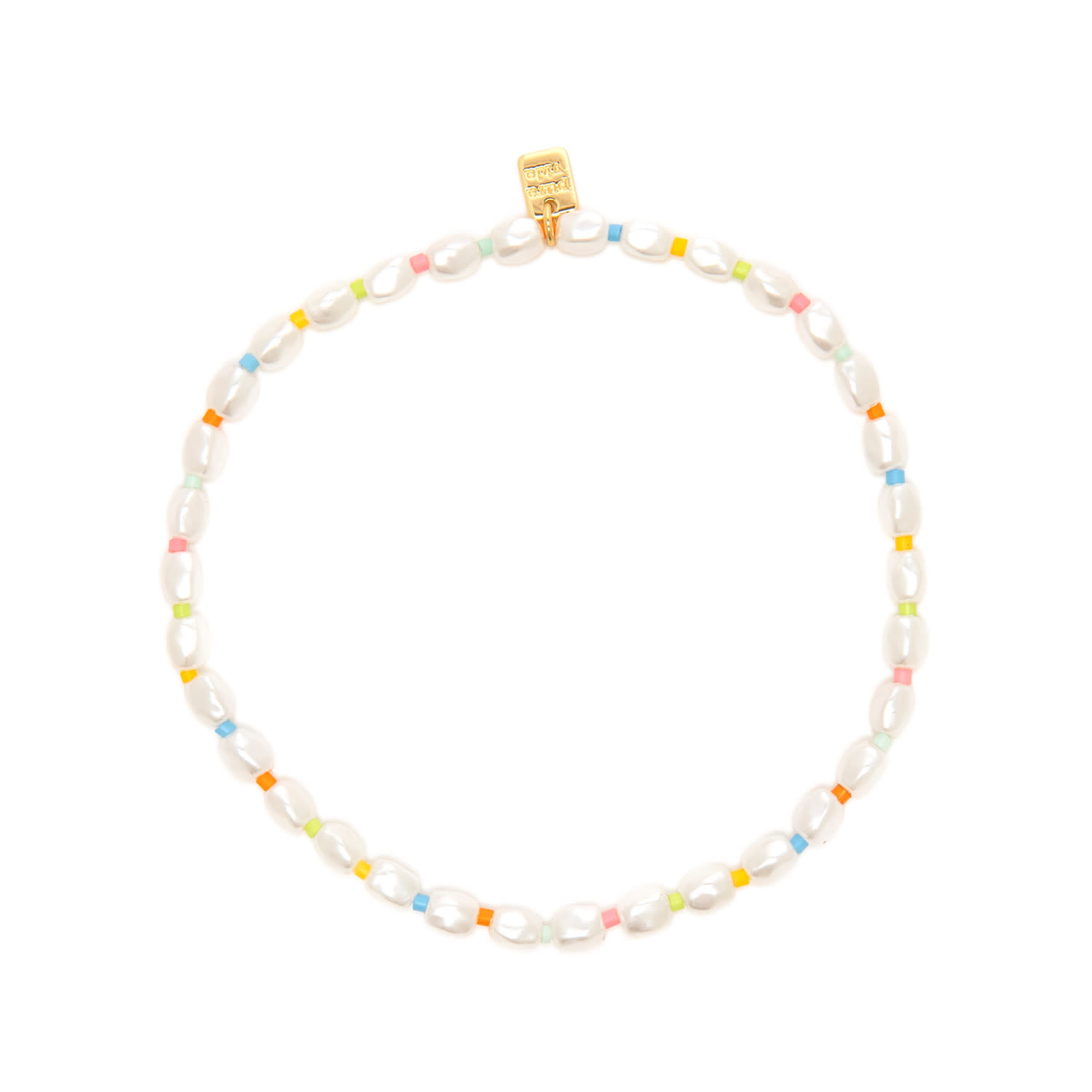 Pura Vida Pura Vida - Rainbow Pearl Stretch Anklet - Gold