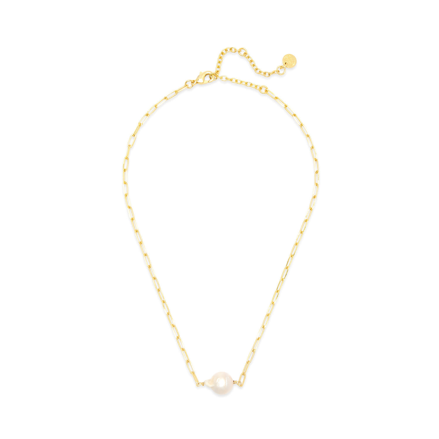 Pura Vida - Pearl Paperclip Chain Choker - Gold