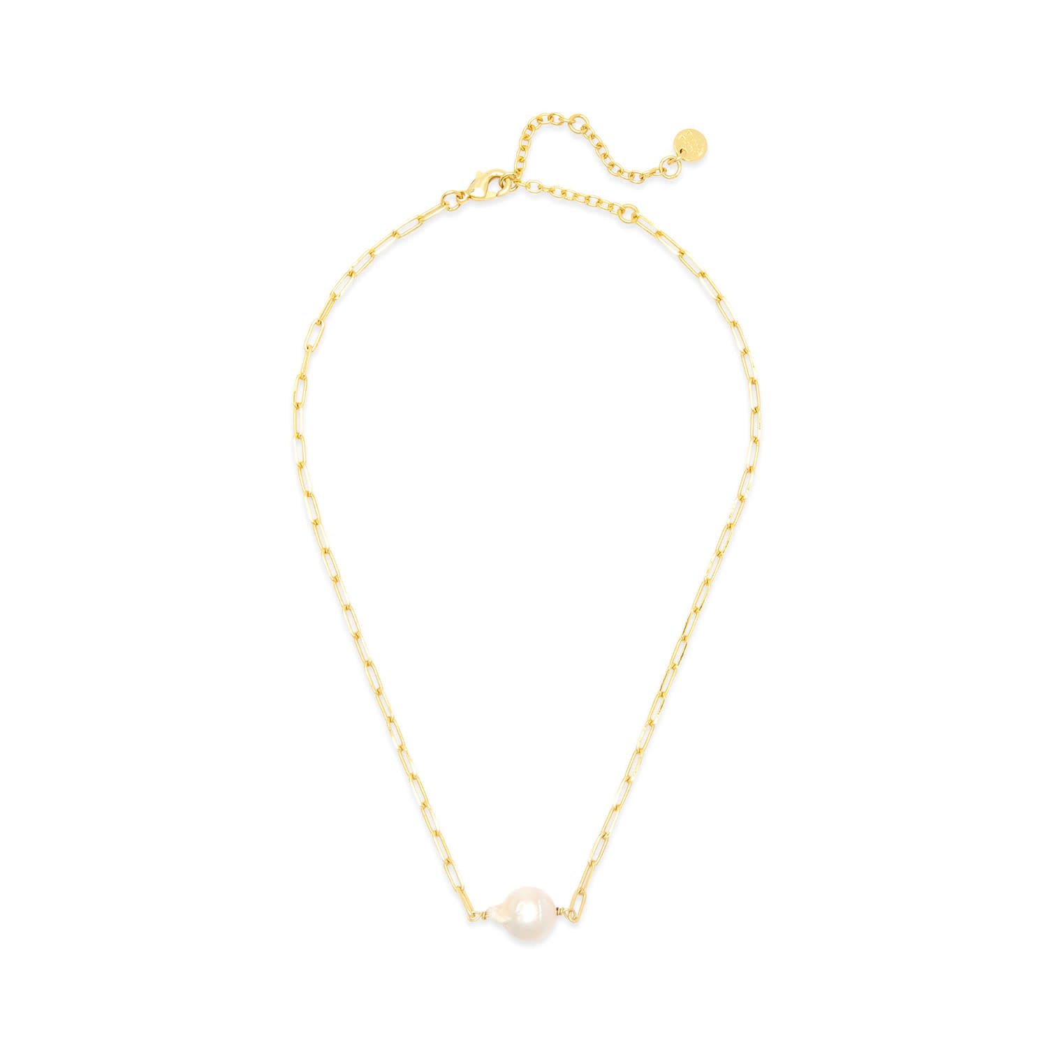Pura Vida Pura Vida - Pearl Paperclip Chain Choker - Gold