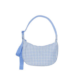 Baggu Baggu Medium Nylon Crescent Bag - Light Blue Gingham