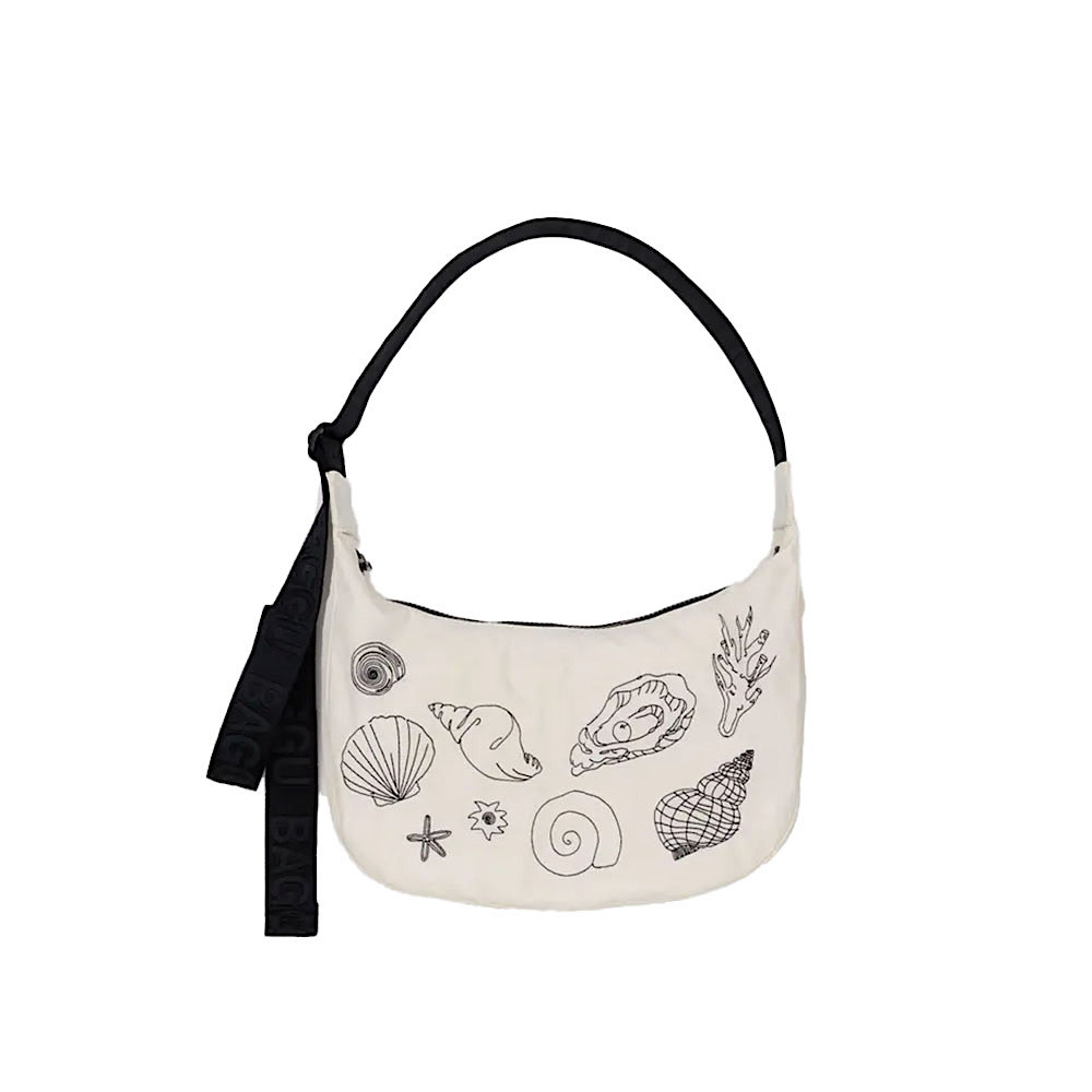 Baggu Medium Nylon Crescent Bag - Embroidered Shells