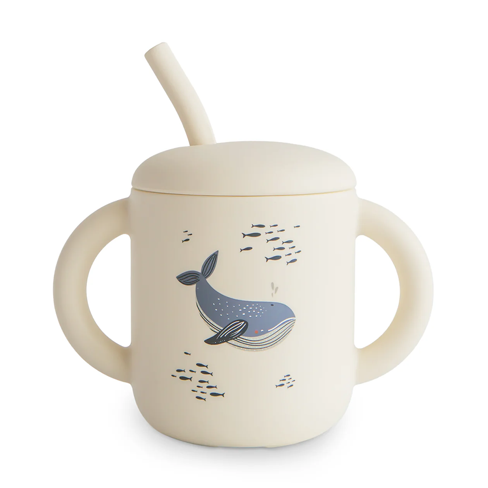 Mushie Mushie Silicone Training Cup & Straw - Whales