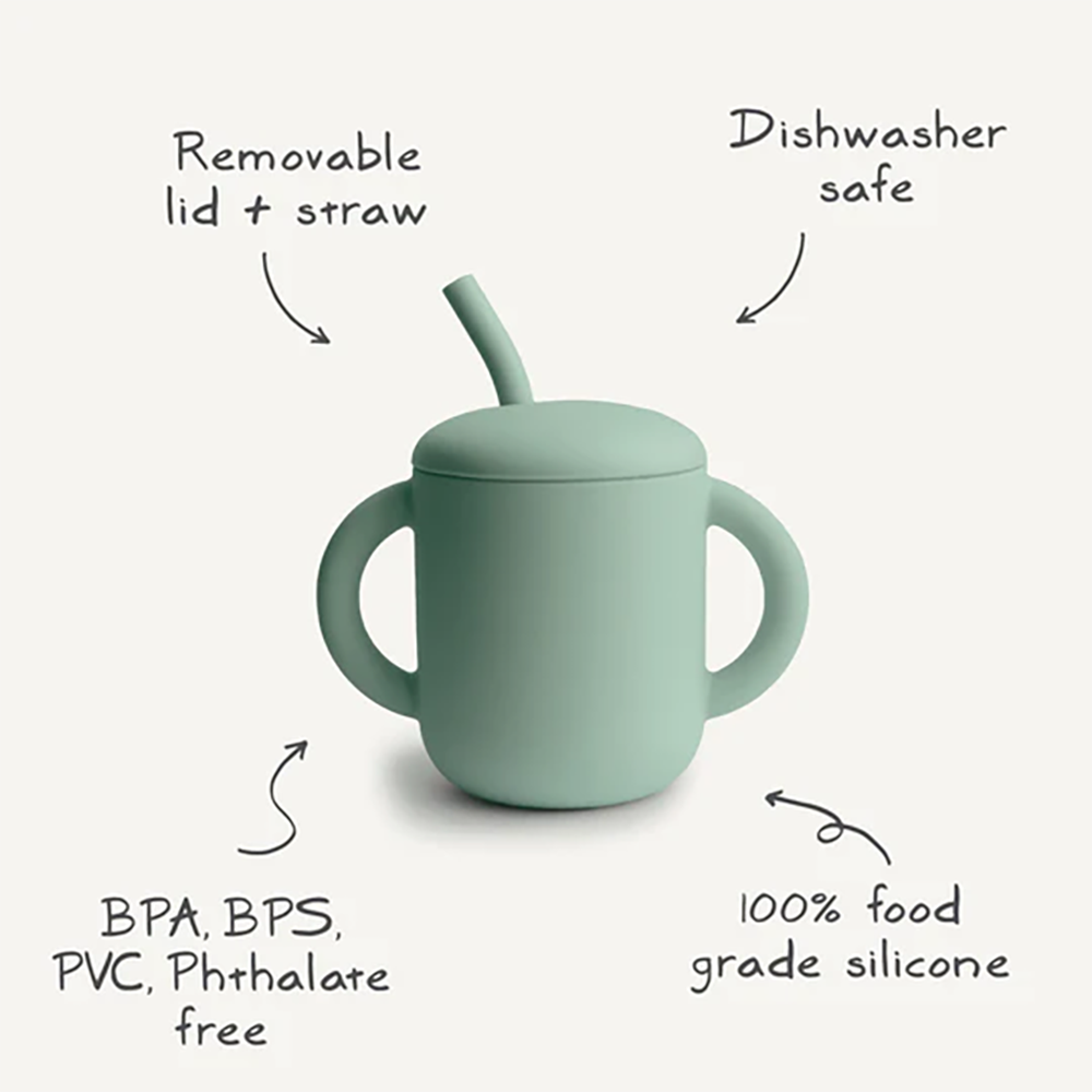 Mushie Silicone Training Cup & Straw - Cambridge Blue