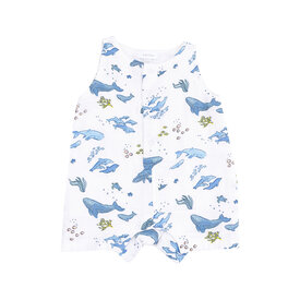 Angel Dear Angel Dear Sleeveless Shortie Romper - Watercolor Blue Whales