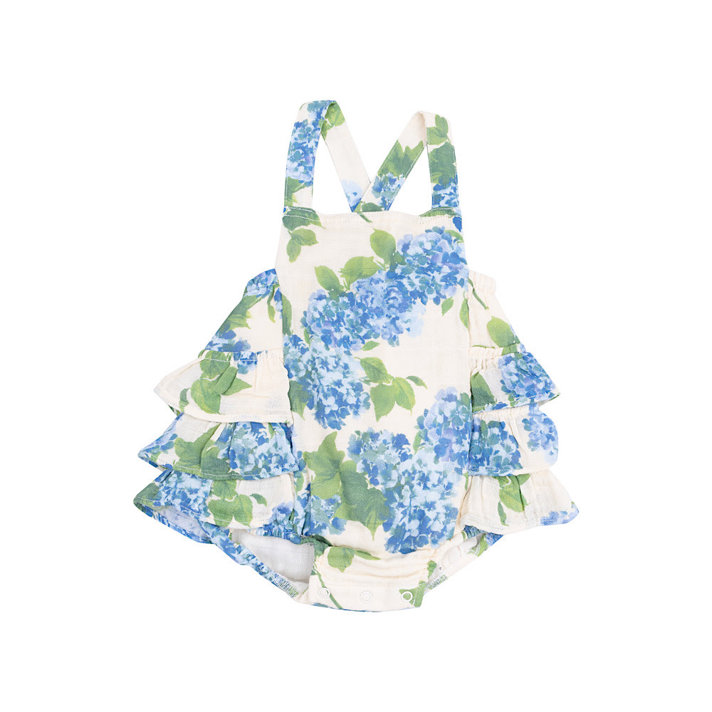 Angel Dear Ruffle Sunsuit - Watercolor Hydrangeas