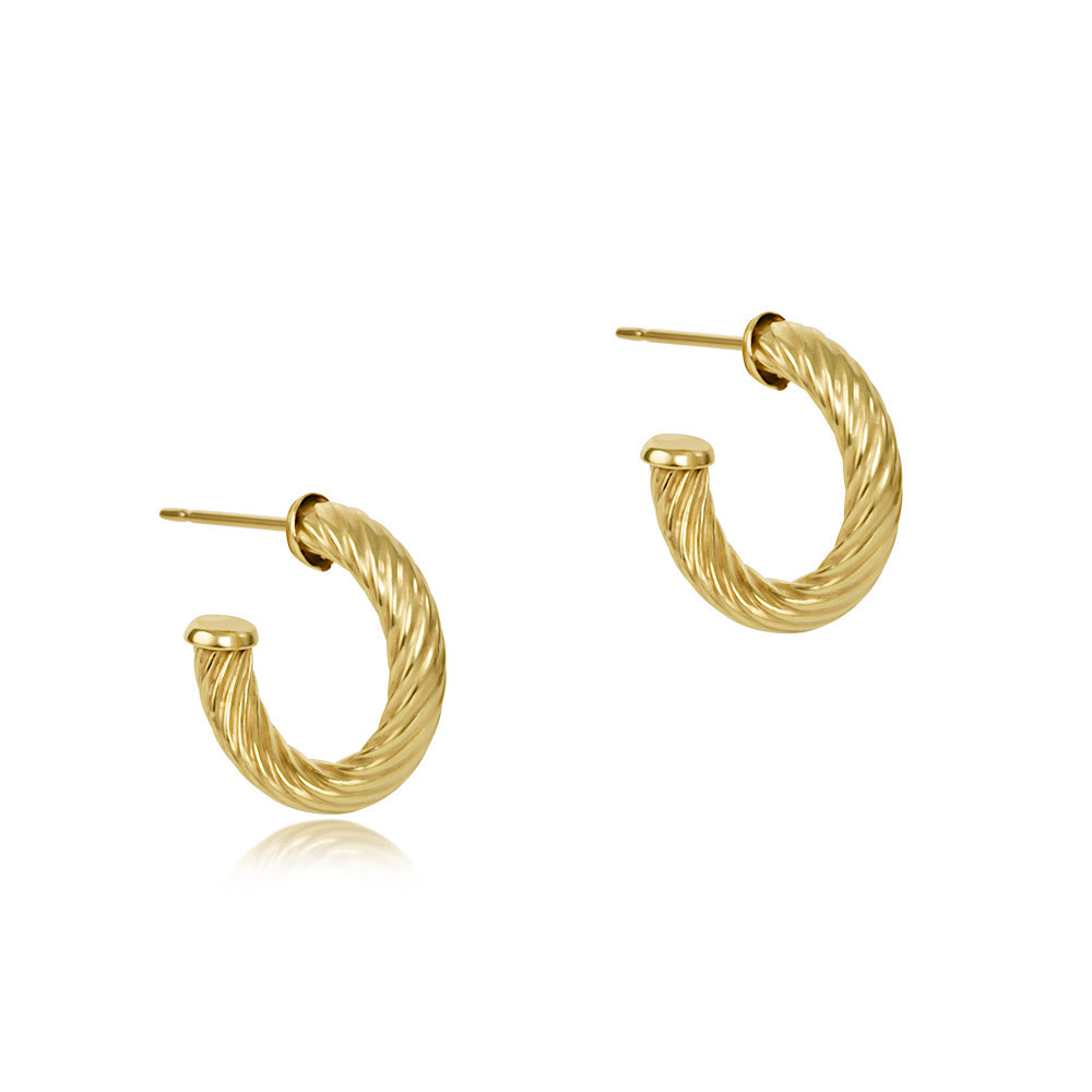 ENewton Enewton Round Gold Post Hoop Earrings .5 inch - 4mm - Textured Twist