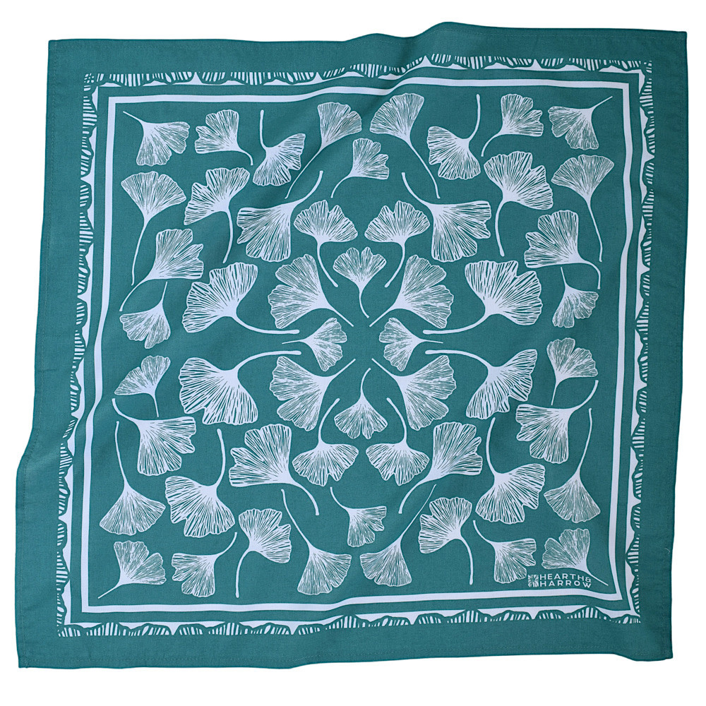 Hearth & Harrow Cotton Bandana - Green Ginko Leaf