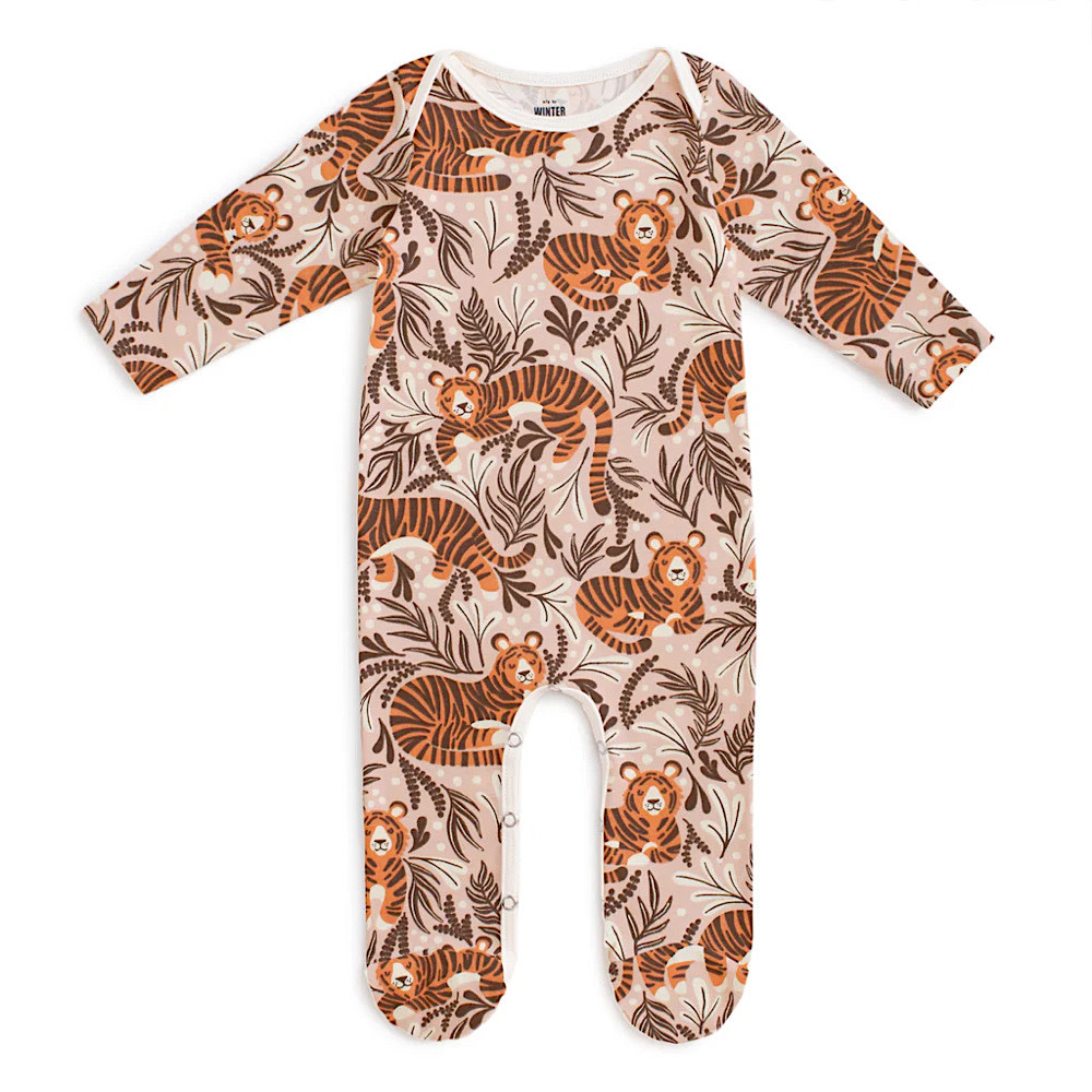 Winter Water Factory Long Sleeve Footed Romper - Dreaming  Tigers Pink