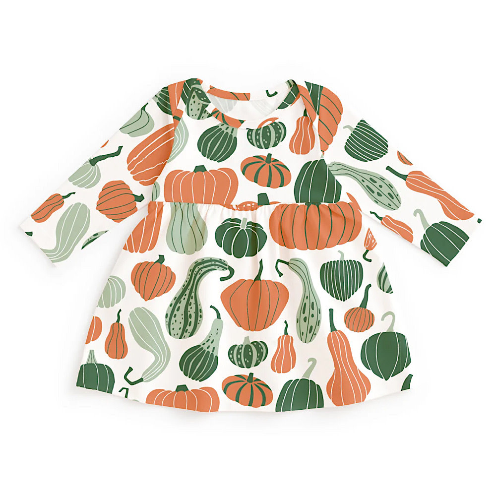 Winter Water Factory Lausanne Baby Dress - Gourds & Pumpkins Green & Orange