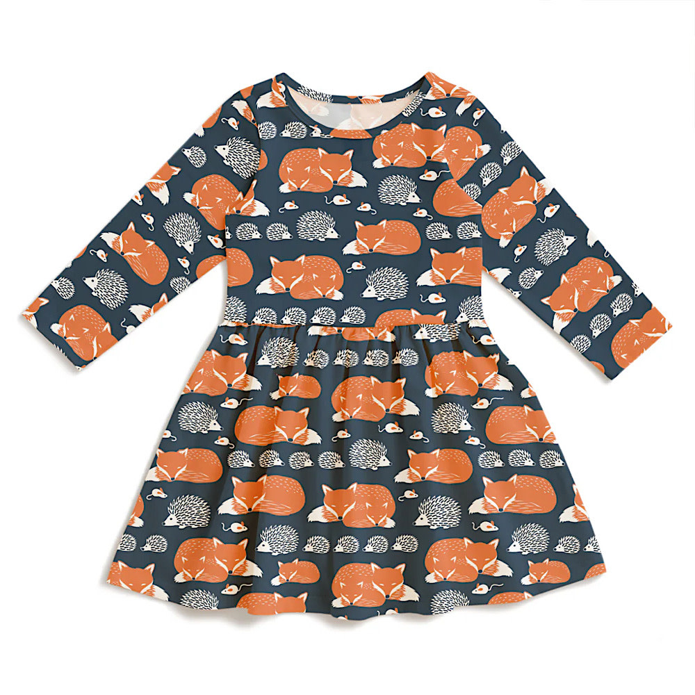 Winter Water Factory Winter Water Factory Calgary Dress - Foxes & Hedgehogs Night Sky