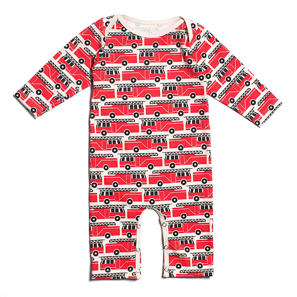 Winter Water Factory Winter Water Factory Long-Sleeve Romper - Firetrucks Red
