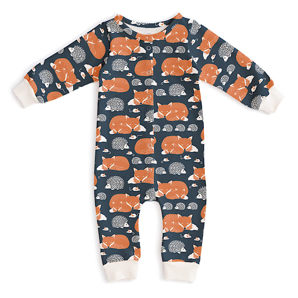 Winter Water Factory French Terry Jumpsuit - Foxes & Hedgehogs Night Sky