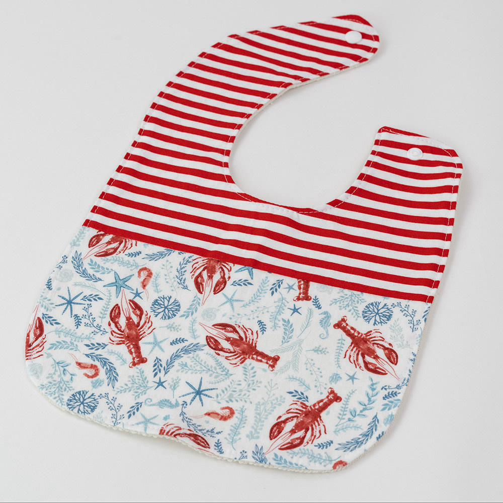 Two Little Beans Baby Bib Lobster and Red Stripe