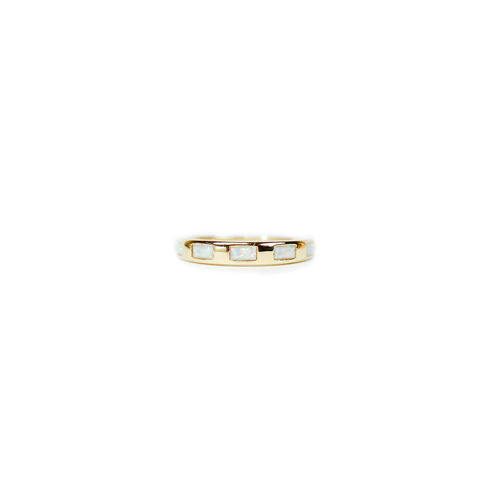 JaxKelly White Opal Inset Baguette Ring - Gold