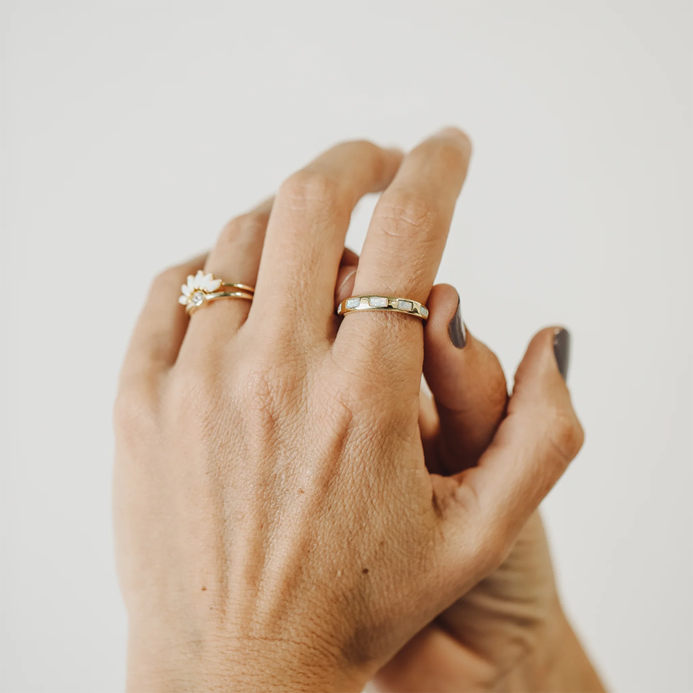 JaxKelly White Opal Inset Baguette Ring - Gold