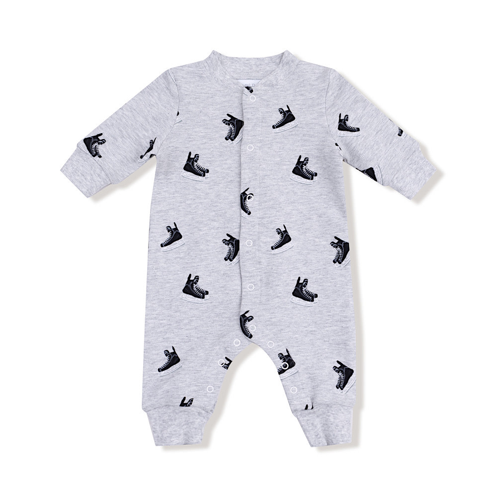 Angel Dear Baseball Collar Romper w/ Front Pocket - Hockey French Terry