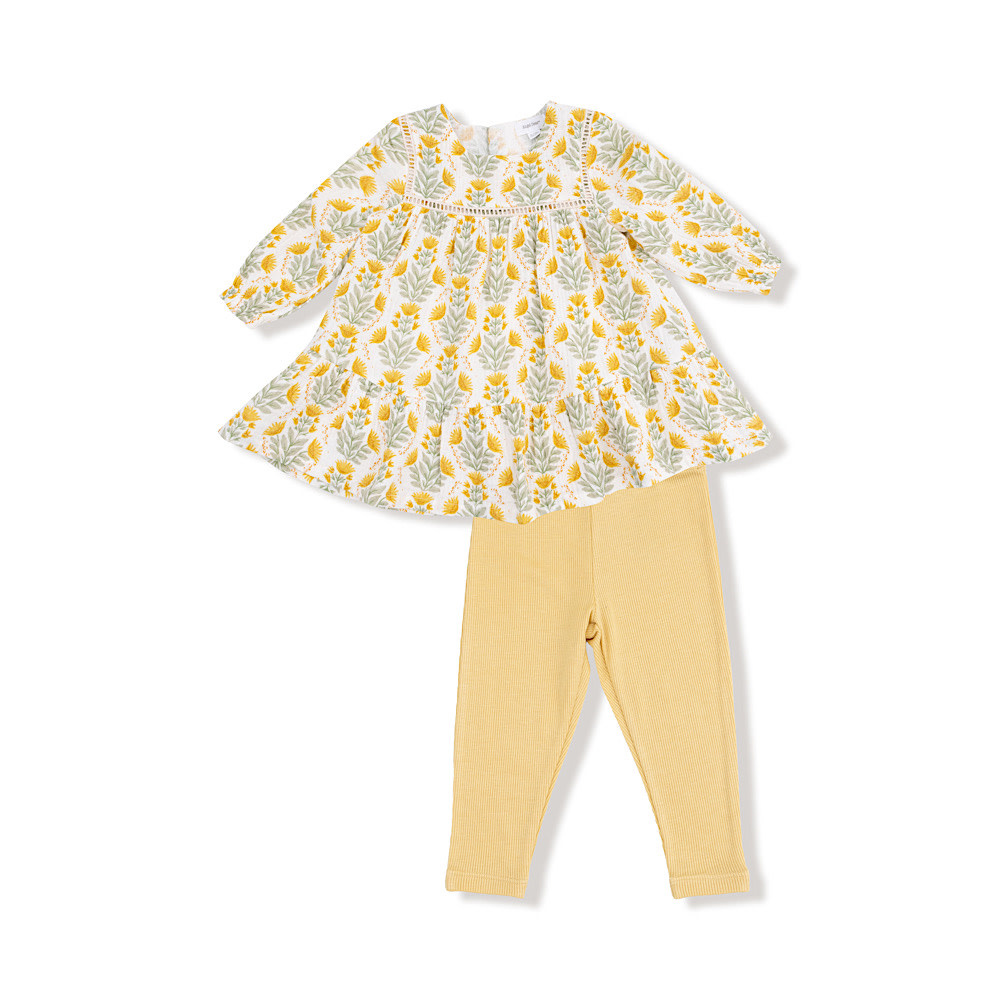 Angel Dear Ladder Trim Dress & Ribbed Leggings - Winter Dandelions