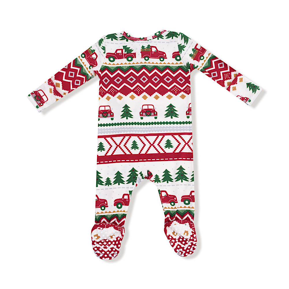Angel Dear 2 Way Zipper Footie Romper - Red Truck Fair Isle