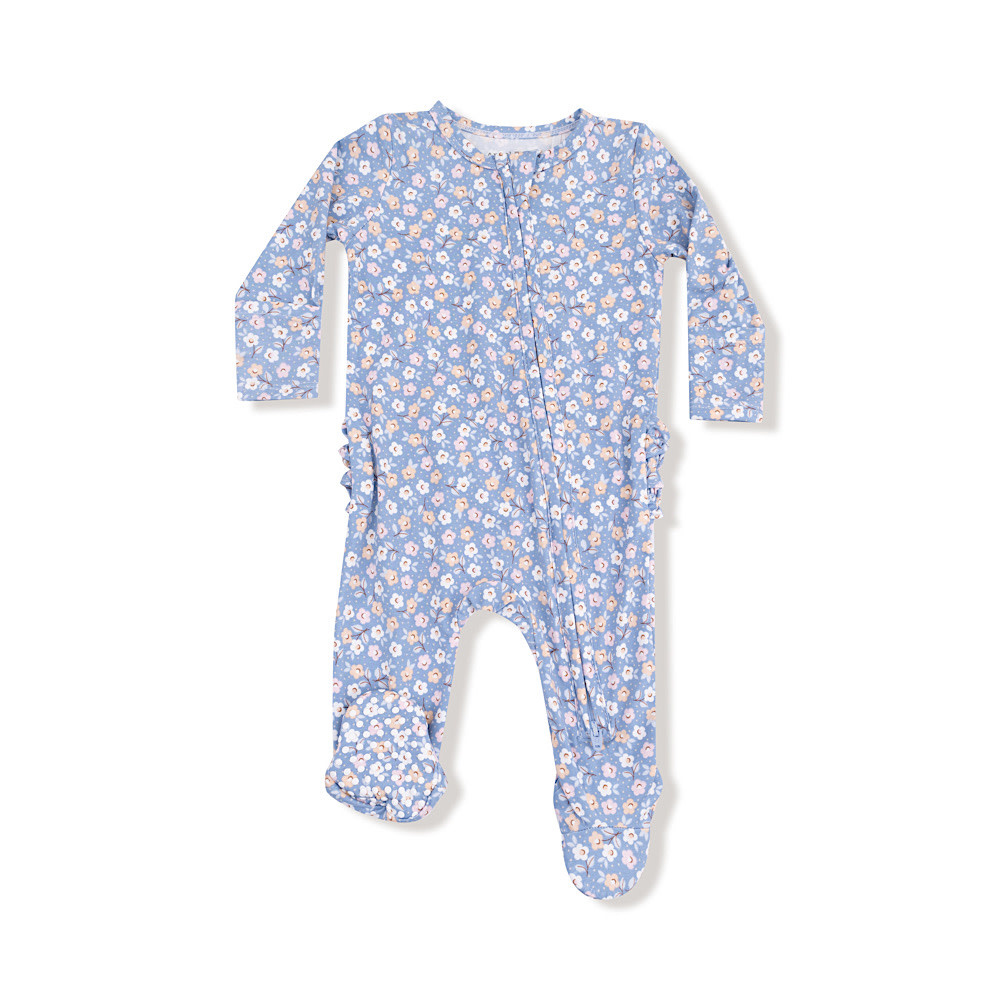 Angel Dear 2 Way Zipper Ruffle Back Footie Romper - Country Calico
