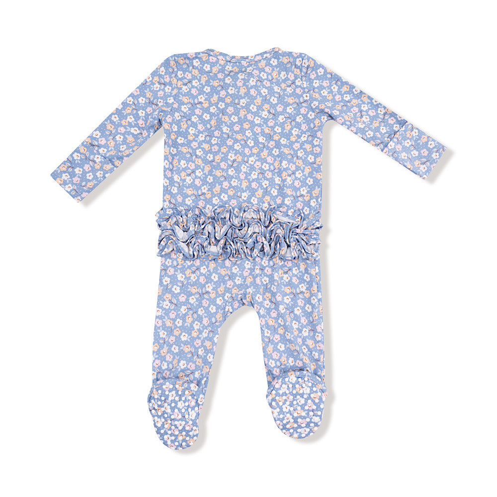 Angel Dear 2 Way Zipper Ruffle Back Footie Romper - Country Calico