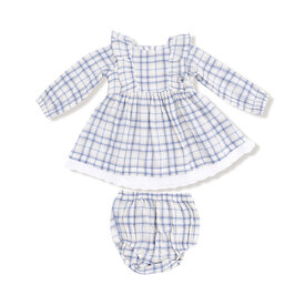 Angel Dear Angel Dear Long Sleeve Dress w/ Eyelet Hem - Blue Plaid