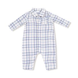 Angel Dear Angel Dear Long Sleeve Romper w/ Full Placket - Blue Plaid
