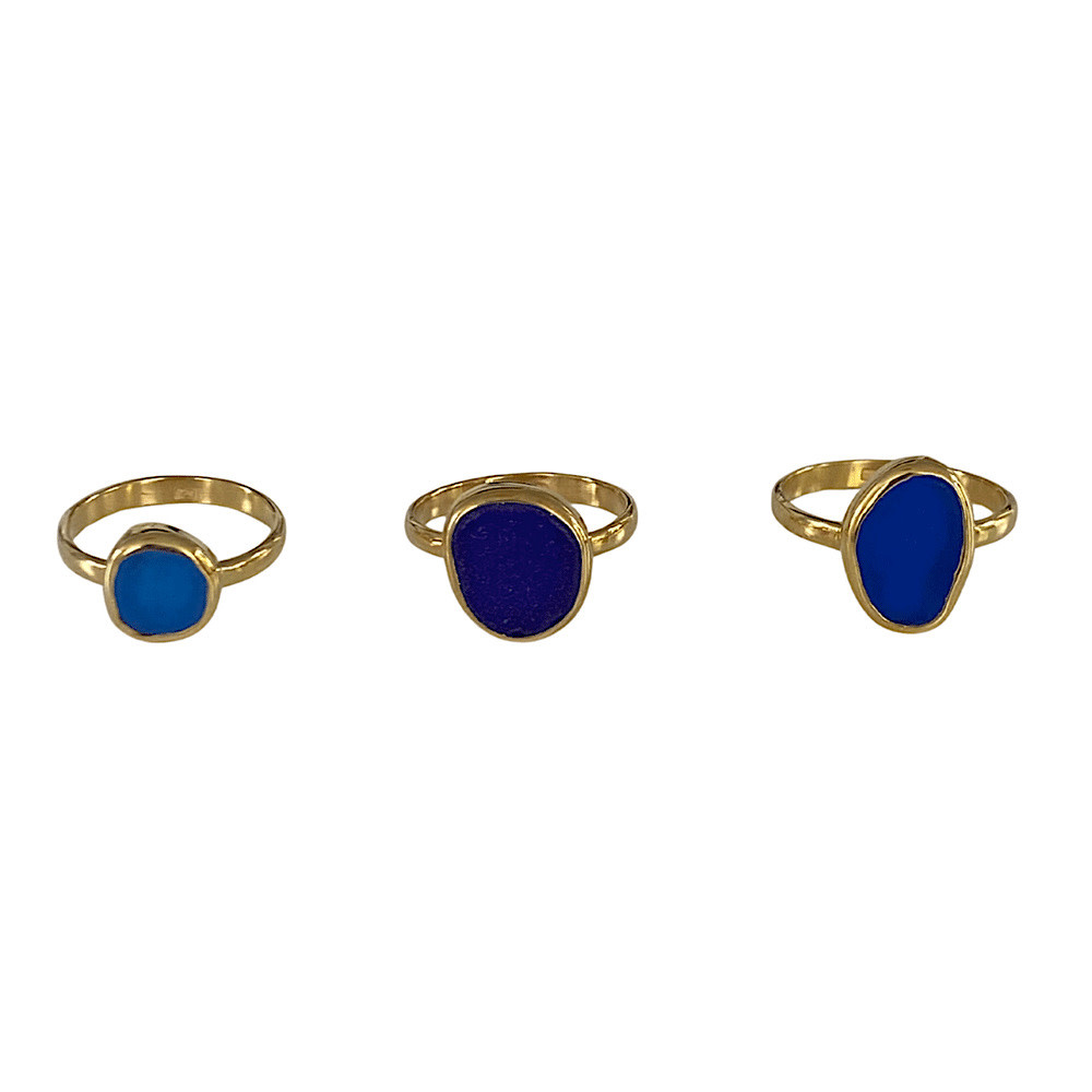 The Salty Gem Gold Sea Glass Ring - Blue -
