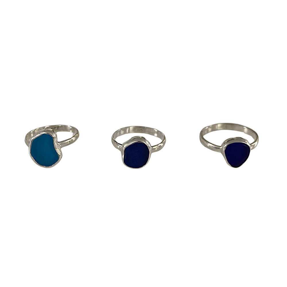The Salty Gem Silver Sea Glass Ring - Blue -