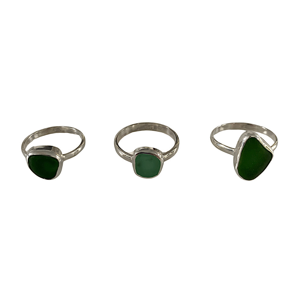The Salty Gem Silver Sea Glass Ring - Green -
