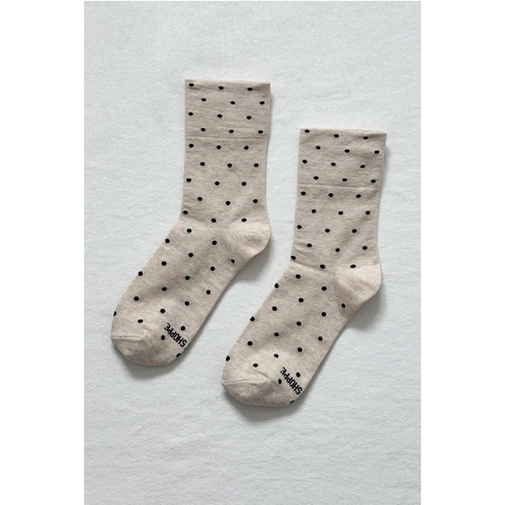 Le Bon Shoppe Sneaker Socks - Oatmeal/Black Polka Dots