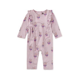 Tea Collection Tea Collection Ruffle Shoulder Baby Romper - Bow Tie Cats