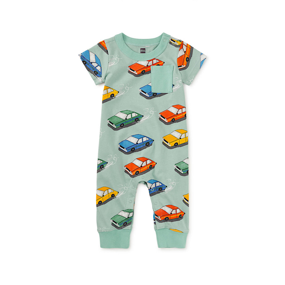 Tea Collection Tea Collection Pocket Baby Romper - Vintage Cars