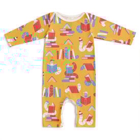 Winter Water Factory Winter Water Factory Long Sleeve Romper - Bookworms Yellow